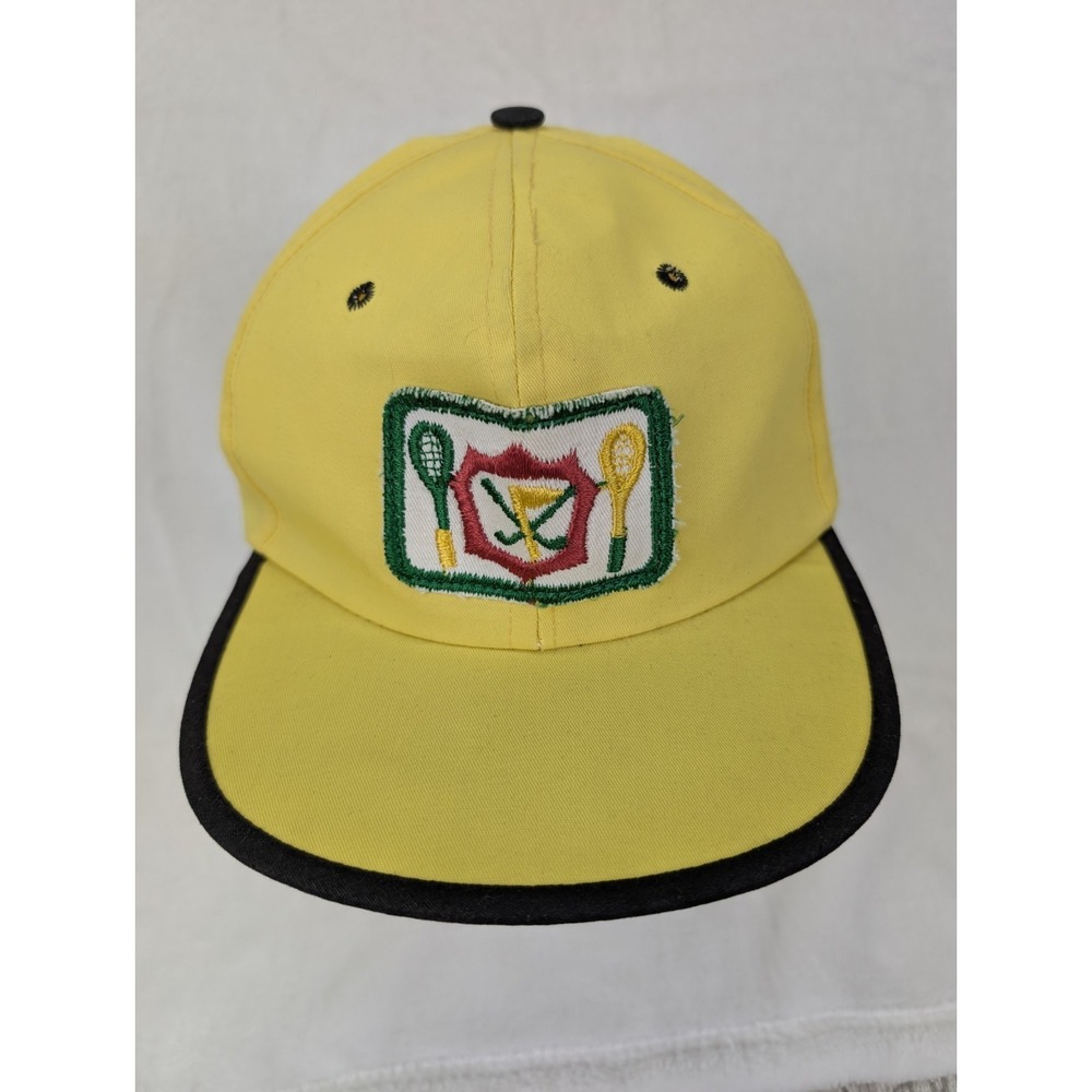 Vintage Yellow Tennis Trucker Hat Snapback Mesh Cap 80s Pickleball Golf Preppy